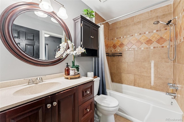 561 James St, Highlands Ranch, CO 80126 - full bathroom featuring shower / bath combo, vanity, and tile patterned floors