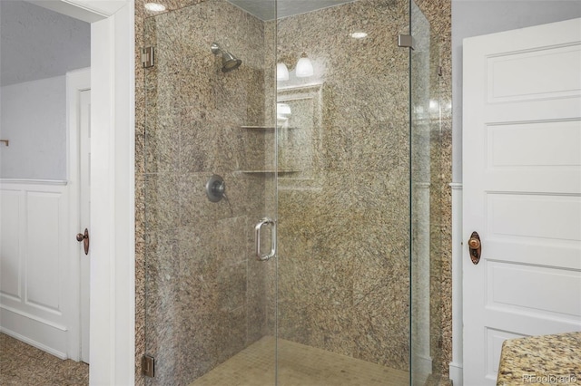 2006 N Cascade Ave, Colorado Springs, CO 80907 - full bathroom featuring wainscoting and a stall shower