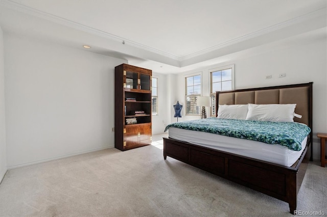 300 W 11th Ave Unit 15C, Denver, CO 80204 - bedroom featuring ornamental molding, carpet, and a raised ceiling