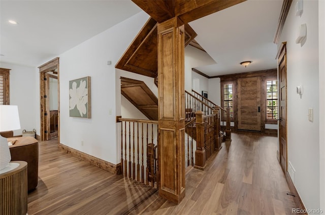 1332 S Lafayette St, Denver, CO 80210 - entryway with wood finished floors, baseboards, and recessed lighting