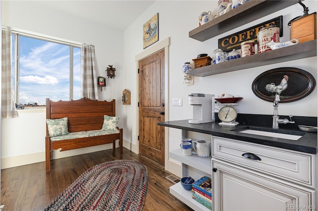 sitting room with dark hardwood / wood-style floors