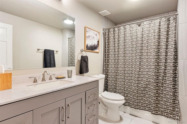 150 Chantrey Ct, Colorado Springs, CO 80906 - bathroom featuring toilet, a shower with curtain, tile patterned floors, and vanity
