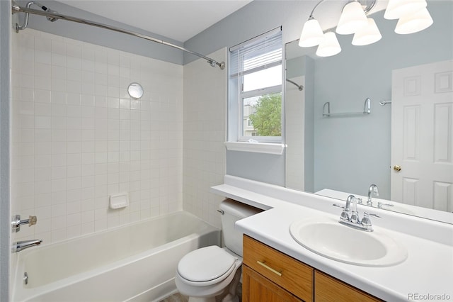 full bath with toilet, bathing tub / shower combination, and vanity