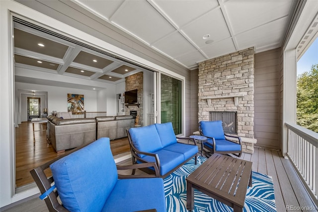 23615 E Del Norte Pl, Aurora, CO 80016 - wooden deck with an outdoor living space with a fireplace