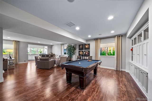 23615 E Del Norte Pl, Aurora, CO 80016 - rec room with dark wood-style flooring, pool table, and recessed lighting