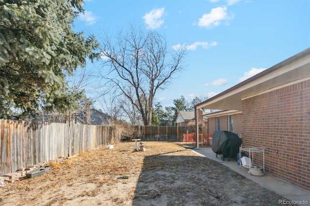 view of yard featuring a fenced backyard and a patio