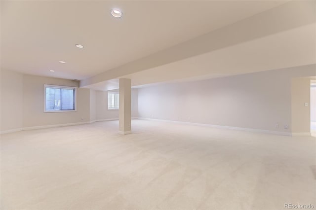 85 Silver Fox Dr, Greenwood Village, CO 80121 - below grade area with baseboards, recessed lighting, and light carpet