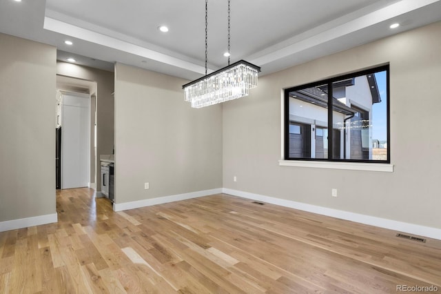 16250 Kenosha St, Brighton, CO 80603 - unfurnished dining area with recessed lighting, visible vents, baseboards, and light wood finished floors