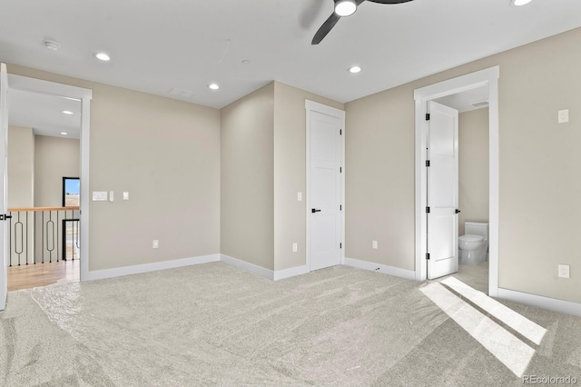 16250 Kenosha St, Brighton, CO 80603 - empty room featuring recessed lighting, light colored carpet, baseboards, and ceiling fan