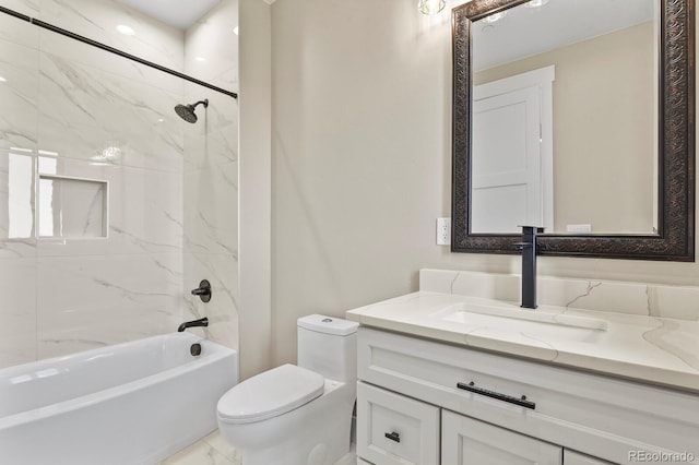 16250 Kenosha St, Brighton, CO 80603 - bathroom with bathtub / shower combination, toilet, vanity, and marble finish floor