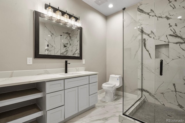 16250 Kenosha St, Brighton, CO 80603 - bathroom with toilet, visible vents, marble finish floor, and a marble finish shower
