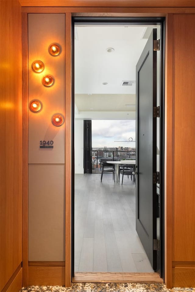 interior space with light hardwood / wood-style flooring