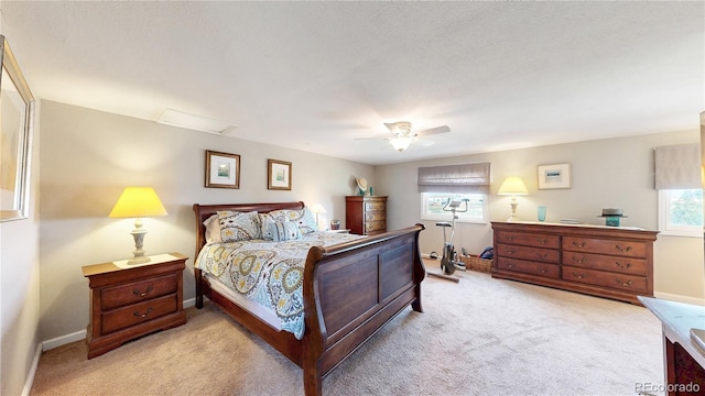 4160 Converse Rd, Bennett, CO 80102 - bedroom with light carpet, ceiling fan, and attic access