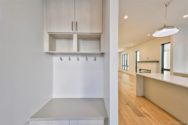 mudroom featuring light hardwood / wood-style floors