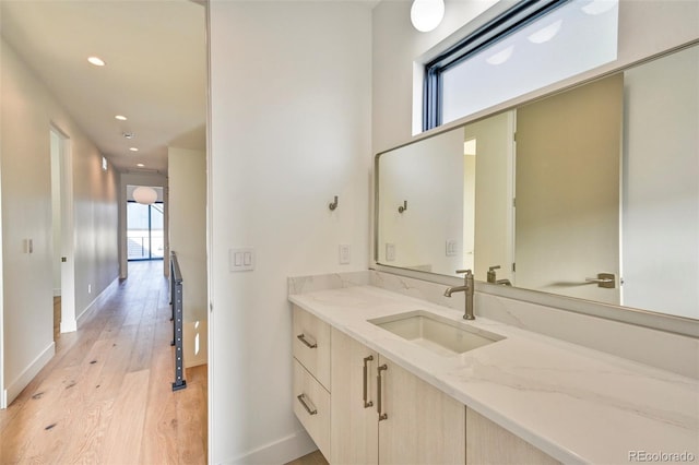 bathroom featuring hardwood / wood-style flooring and vanity