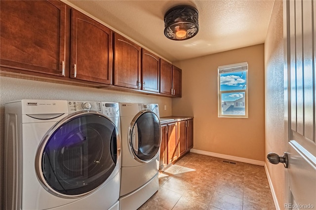 2459 Delicato Ct, Colorado Springs, CO 80921 - laundry area featuring cabinet space, washing machine and dryer, and baseboards