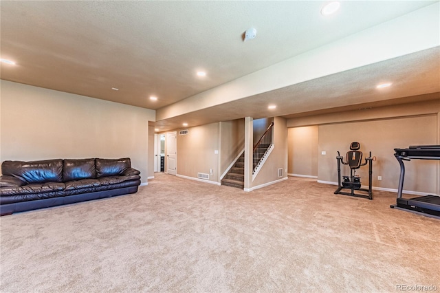 2459 Delicato Ct, Colorado Springs, CO 80921 - unfurnished living room featuring stairway, carpet floors, recessed lighting, and baseboards