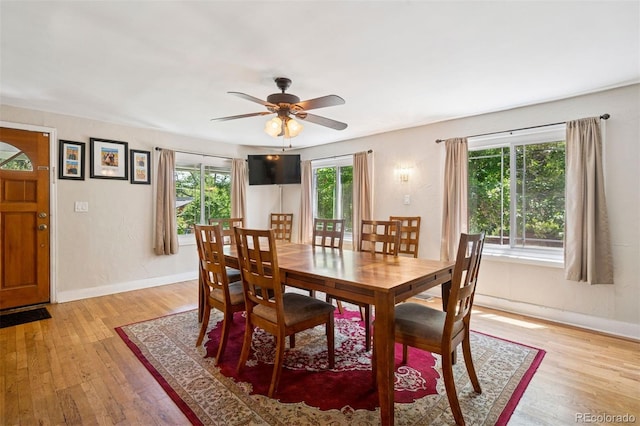 2865 Newland St, Wheat Ridge, CO 80214 - dining space featuring light wood-style flooring, a ceiling fan, and baseboards
