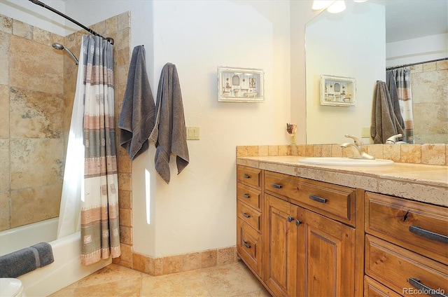 bathroom with vanity, tile patterned flooring, and shower / bath combination with curtain