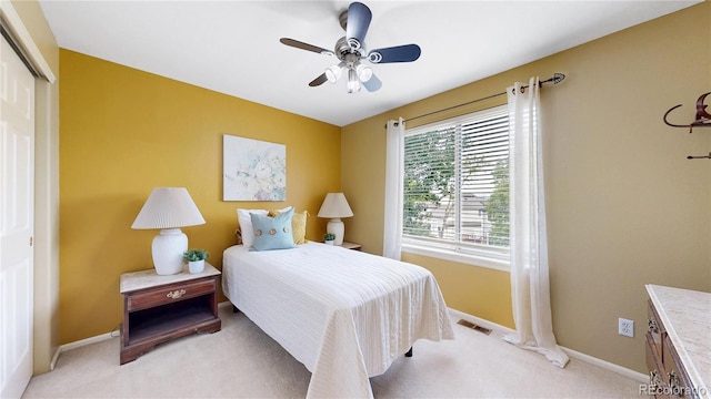 13307 Humboldt Dr, Thornton, CO 80241 - bedroom featuring light carpet, baseboards, a closet, and a ceiling fan