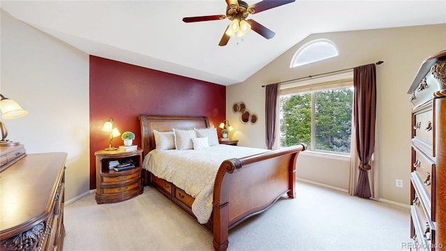 13307 Humboldt Dr, Thornton, CO 80241 - bedroom with vaulted ceiling, light carpet, baseboards, and a ceiling fan