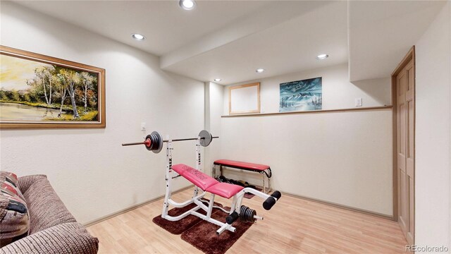 13307 Humboldt Dr, Thornton, CO 80241 - workout area with light wood-style flooring and recessed lighting