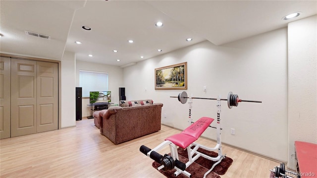 13307 Humboldt Dr, Thornton, CO 80241 - exercise room with light wood-style floors and recessed lighting
