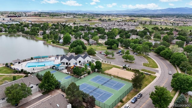 13307 Humboldt Dr, Thornton, CO 80241 - aerial view of a pool area and a water and mountain view