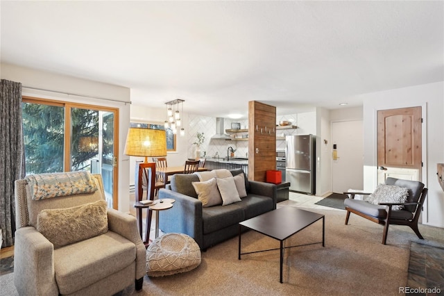 living room featuring sink