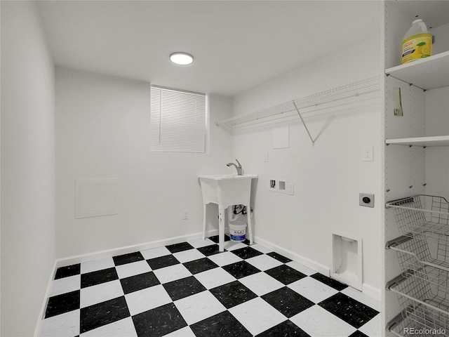 3061 W 92nd Ave Unit 14A, Westminster, CO 80031 - laundry area with hookup for a washing machine, electric dryer hookup, and tile patterned floors