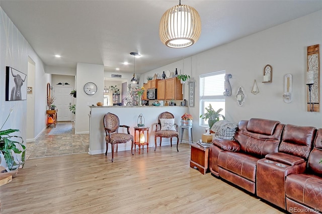 living room featuring light wood-type flooring