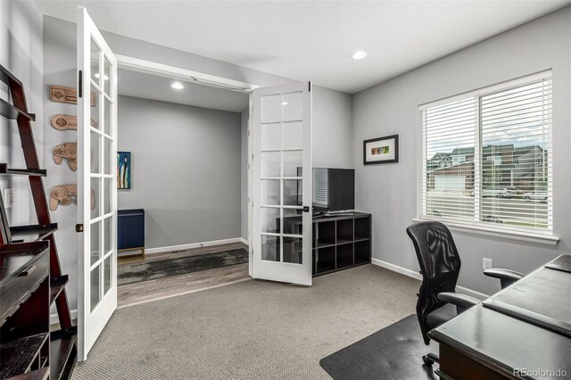 9406 Bross St, Arvada, CO 80007 - carpeted home office featuring french doors and recessed lighting