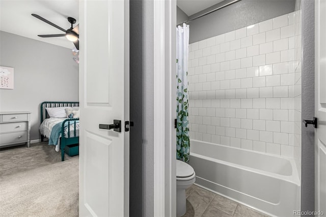 9406 Bross St, Arvada, CO 80007 - ensuite bathroom with ceiling fan and shower / tub combo with curtain