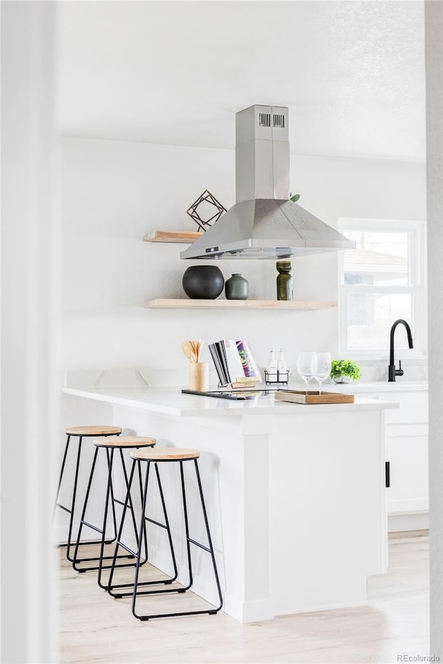 1405 Eaton St, Lakewood, CO 80214 - bar featuring island exhaust hood, light wood finished floors, and a sink