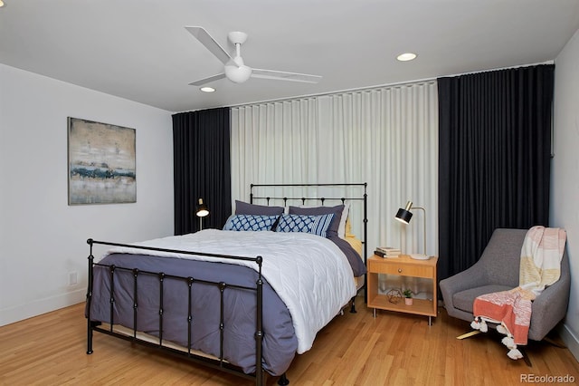 2500 Locust St, Denver, CO 80207 - bedroom with recessed lighting, light wood finished floors, baseboards, and a ceiling fan
