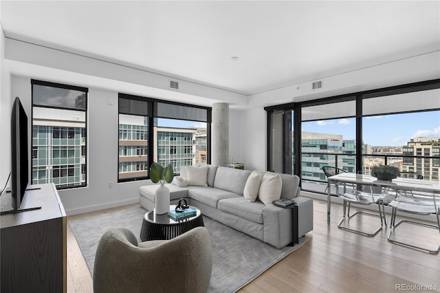 1750 Wewatta St Unit 1301, Denver, CO 80202 - living room featuring plenty of natural light, light wood-style flooring, and baseboards