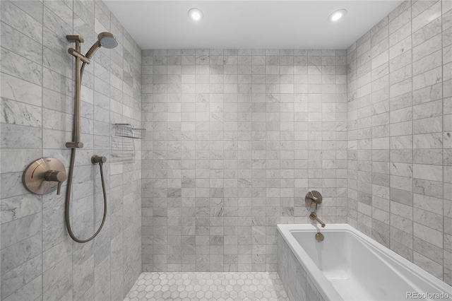 1750 Wewatta St Unit 1301, Denver, CO 80202 - full bath with a tile shower, recessed lighting, and a tub to relax in