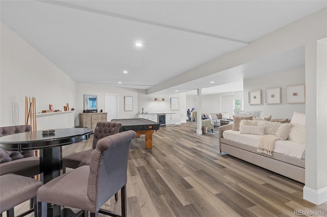 22454 Anasazi Way, Golden, CO 80401 - game room with wet bar, wood finished floors, recessed lighting, and pool table