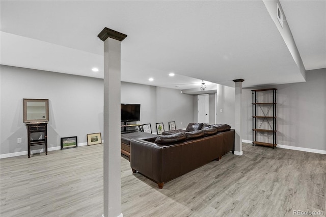 living room featuring light wood-type flooring