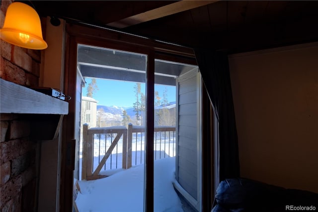 doorway featuring a mountain view