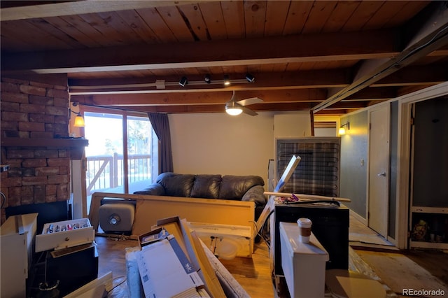 basement with ceiling fan