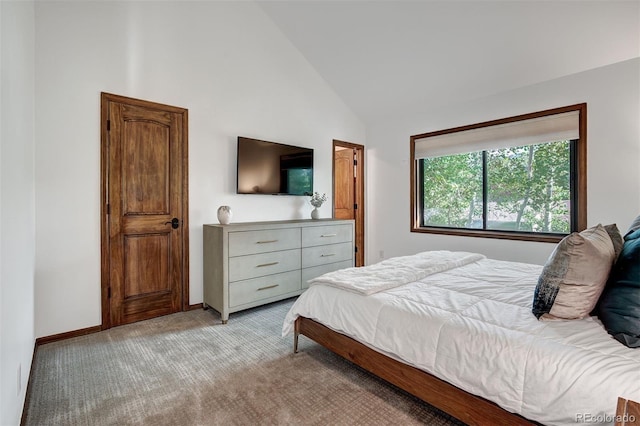 180 Nottingham Rd Unit C, Avon, CO 81620 - bedroom featuring light carpet and high vaulted ceiling