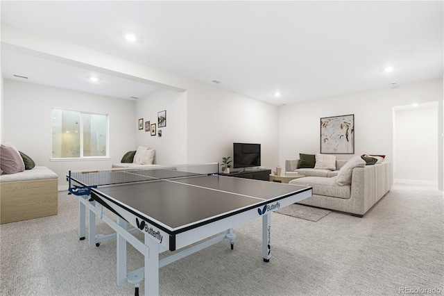playroom with recessed lighting, carpet, and baseboards