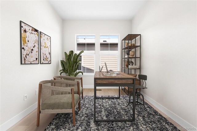 6675 Fawn Path Ln, Castle Pines, CO 80108 - office area featuring baseboards and wood finished floors