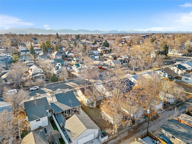 aerial view featuring a residential view and a mountain view