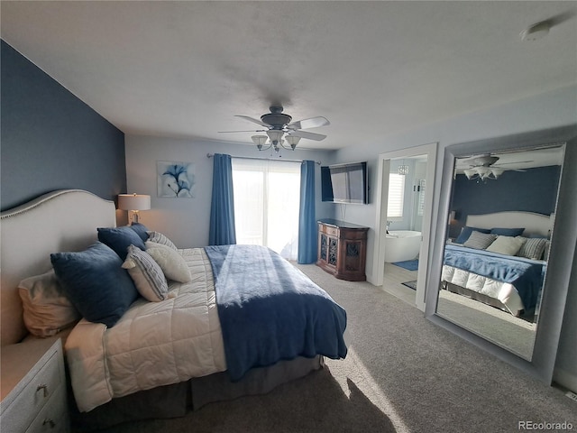 15945 Delta Ct, Brighton, CO 80603 - carpeted bedroom featuring a ceiling fan and ensuite bath