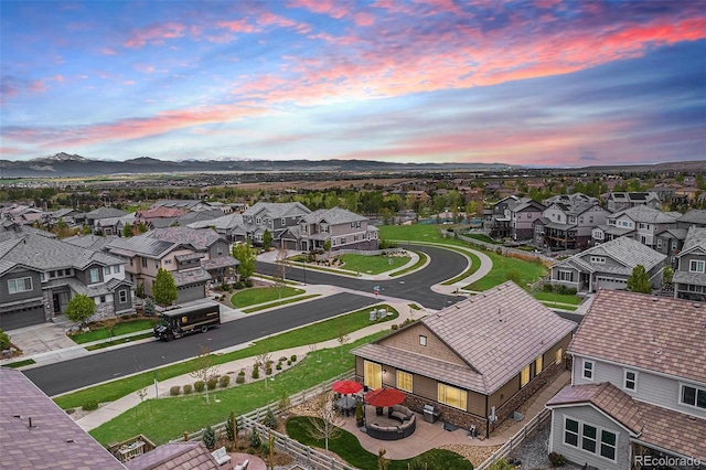 3480 Mount Powell Dr, Broomfield, CO 80023 - aerial view at dusk with a residential view and a mountain view