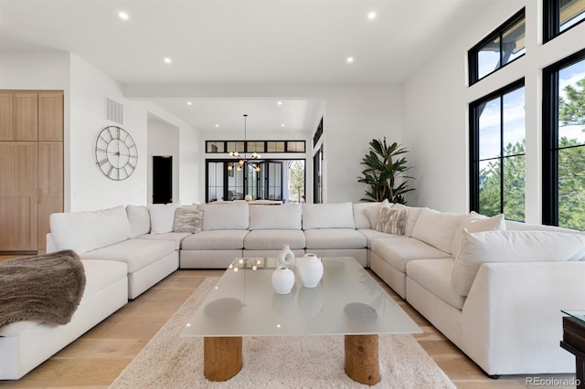 living room featuring a healthy amount of sunlight and light wood-type flooring