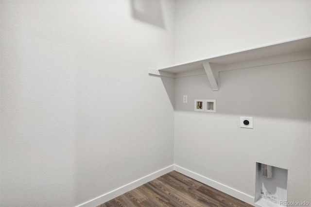 1321 Loraine Cir N, Lafayette, CO 80026 - clothes washing area featuring dark wood finished floors, hookup for a washing machine, electric dryer hookup, laundry area, and baseboards