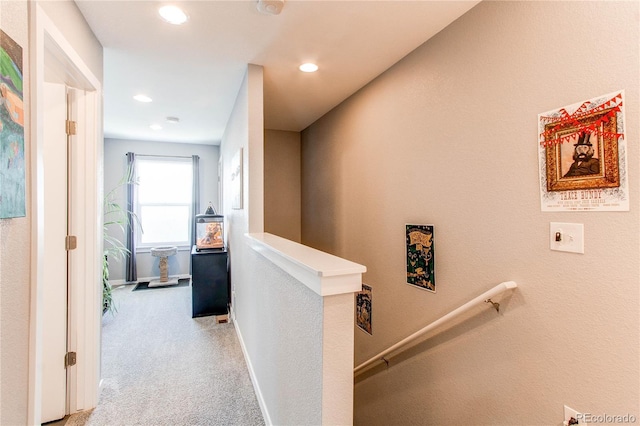262 S 4th Ct, Deer Trail, CO 80105 - hallway with an upstairs landing, carpet, and recessed lighting